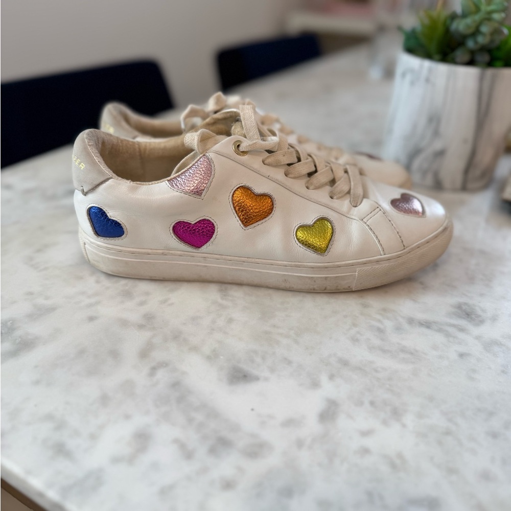 Kurt Geiger Cream Sneakers with Colorful Heart Accents